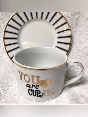 Grace's Teaware YOU are my cup of TEA White & Gold Tea Cup with Saucer